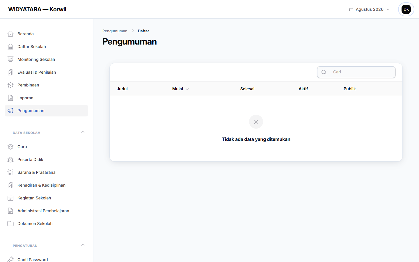 Tangkapan layar — Pengumuman