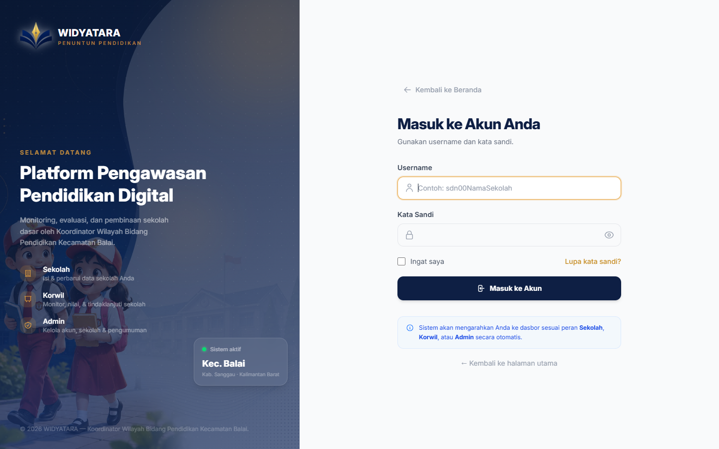Tangkapan layar — Halaman Masuk