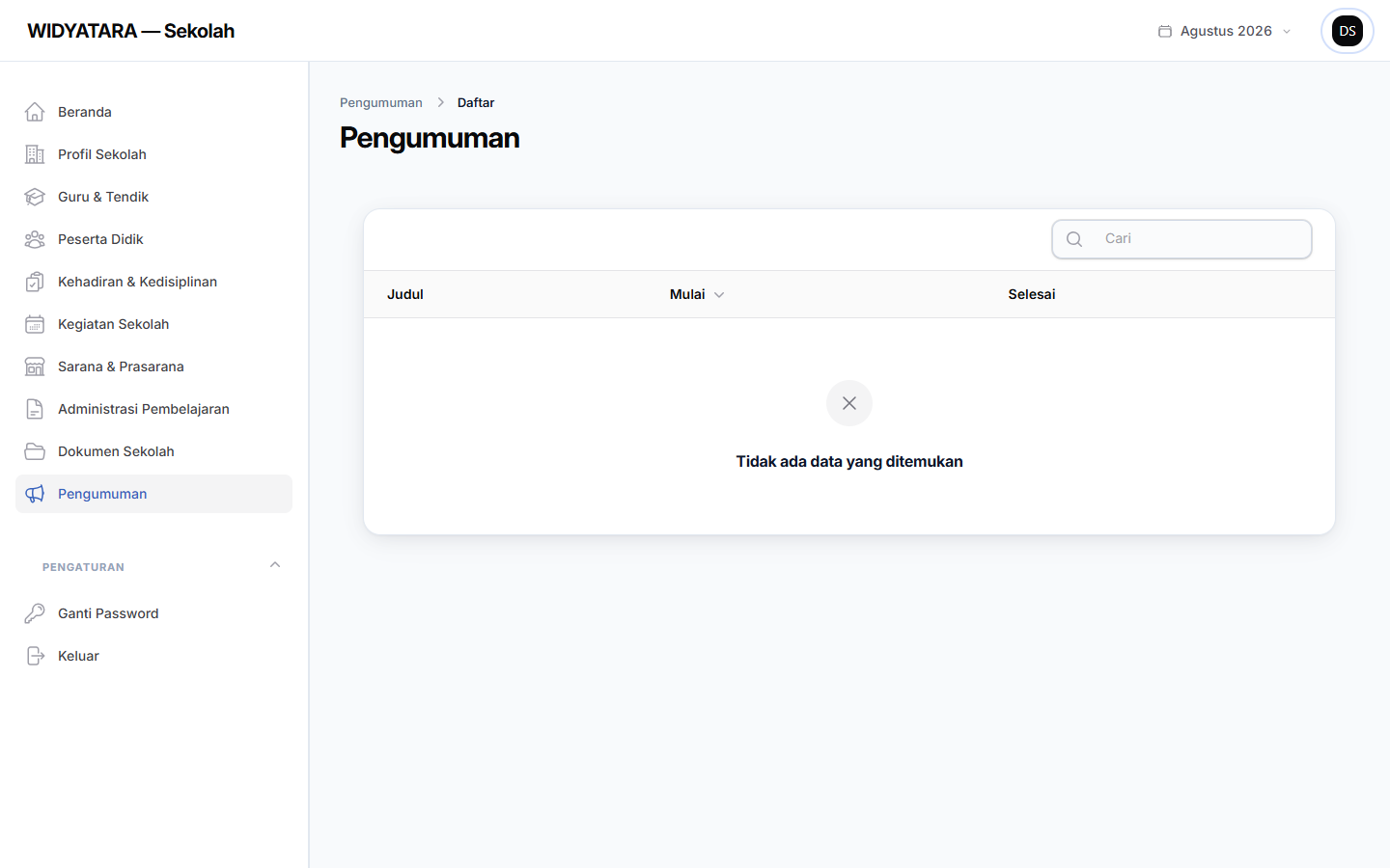 Tangkapan layar — Pengumuman