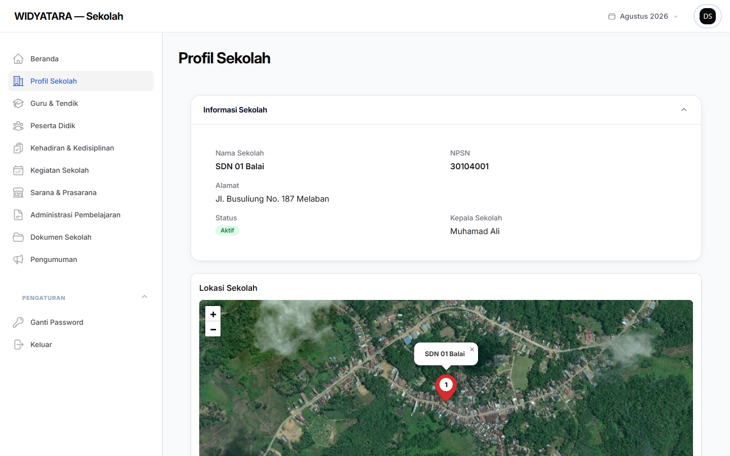 Tangkapan layar — Profil Sekolah